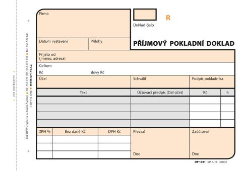 Příjmový pokl. doklad NCR 2x50 čísl. A6 OPT 81 - propisující