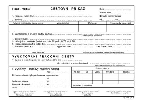Cestovní příkaz A5 OPT51 - nepropisující