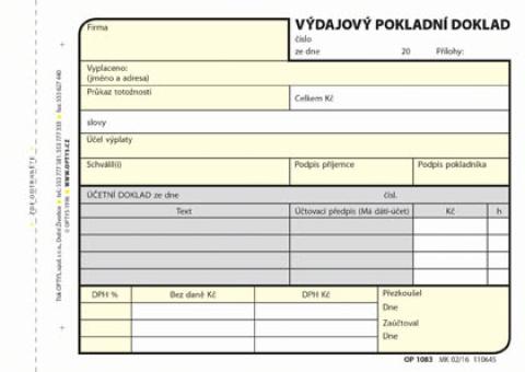 Výdajový pokladní doklad A6 NCR OPT 83 - propisující