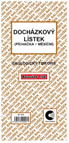 Docházkový lístek Baloušek ET475/10listů - nepropisující
