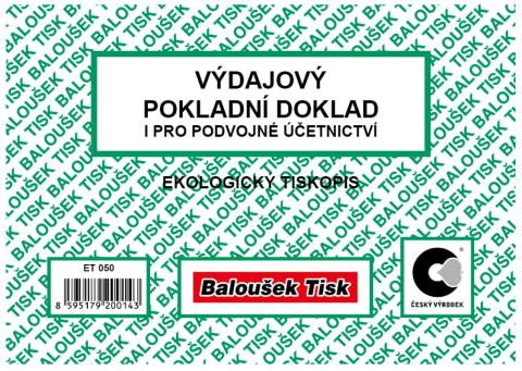 Výdajový pokladní doklad A6 Baloušek ET050 pro podvoj. účetnictví - nepropisující