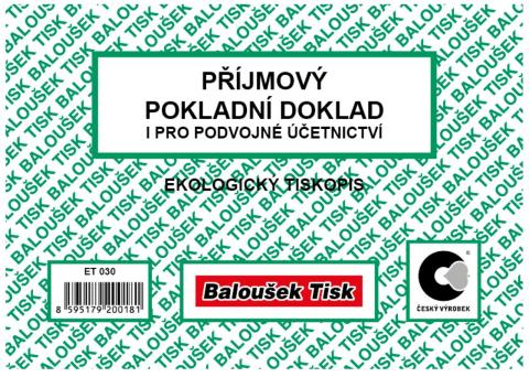 Příjmový pokl. doklad A6 Baloušek ET030 pro podvoj. účetnictví - nepropisující
