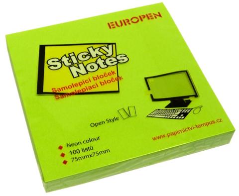 Lepicí blok Y 75x75/100l neon zelená