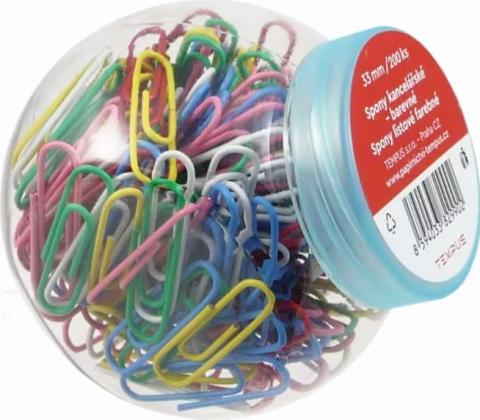 Dopisní spony barevné 200ks/33 mm v dóze Dopisní spony barevné 200ks/33 mm v dóze