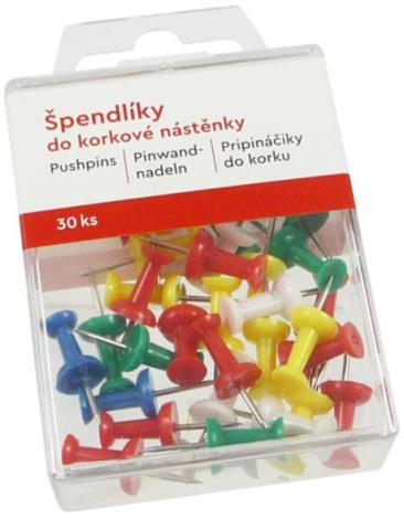 Špendlíky na korkovou nástěnku barevné 30ks