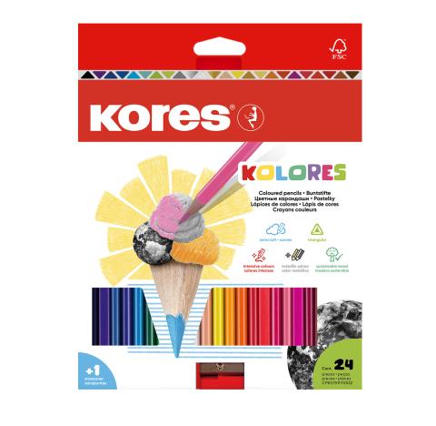 Pastelky KORES KOLORES trojhranné s ořezávátkem 24ks