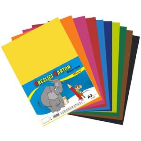 Kreslicí karton A3/180g/60lis mix 12 barev