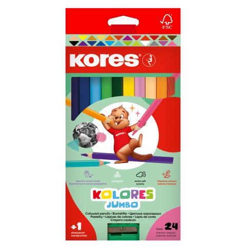 Pastelky KORES KOLORES JUMBO trojhranné s ořezávátkem 24ks