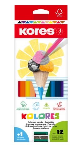 Pastelky KORES KOLORES trojhranné s ořezávátkem 12ks