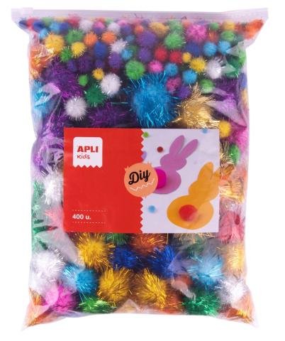 Pompony třpytivé kuličky mix barev a velikostí JUMBO SET 400ks