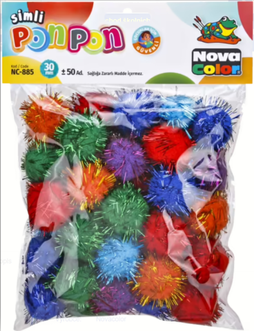 Pompony-plyšové mix barev glittrové 30mm/50ks