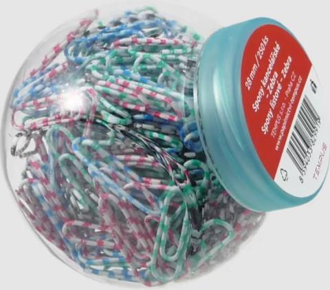 Dopisní spony barevné 250ks/28 mm v dóze