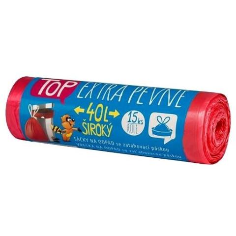 Sáček do koše 40-50l/15ks HDPE silné zatahovací červené