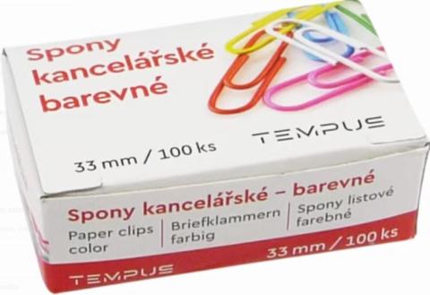 Dopisní spony barevné 100ks/33 mm