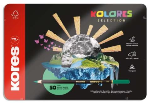 Pastelky KORES KOLORES SELECTION trojhranné 50 barev v kovovém pouzdře