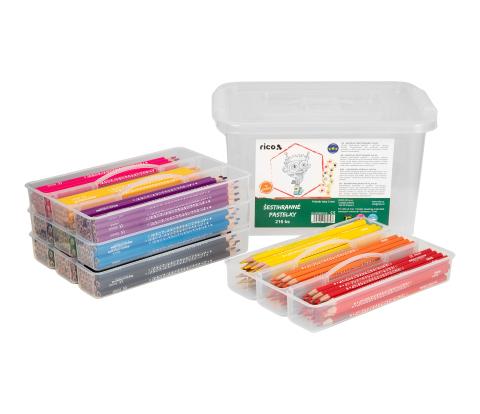 Pastelky RICO šestihranné 3mm v úložném praktickém boxu 216ks