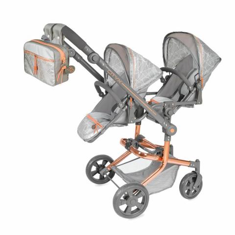Skládací kočárek pro dvojčata panenky s batůžkem CITY X- 91cm
