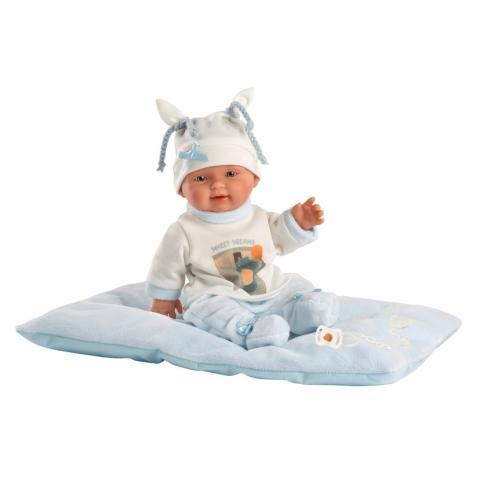 Panenka NEW BORN 26cm miminko kluk na modré dece